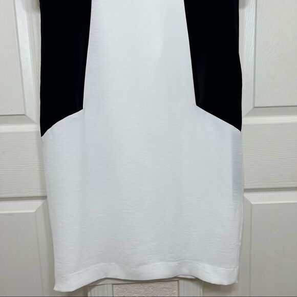 Adrianna Papell Black and White Shift Day Dress Color Blocked Pockets Size Small - Picture 9 of 12